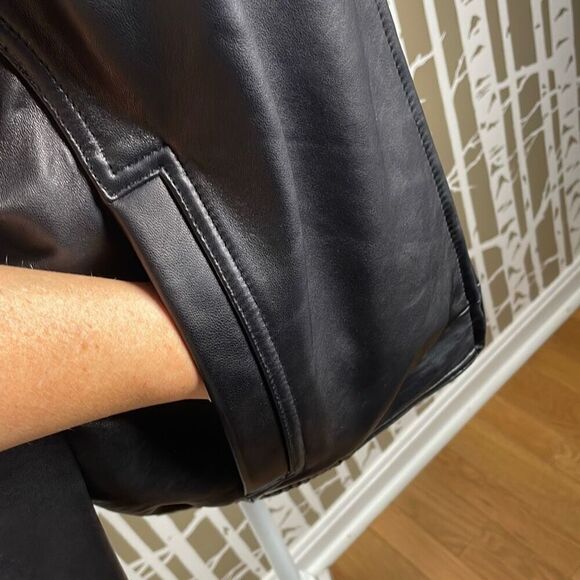 Calvin Klein Black Leather Bomber Jacket L - Picture 9 of 10